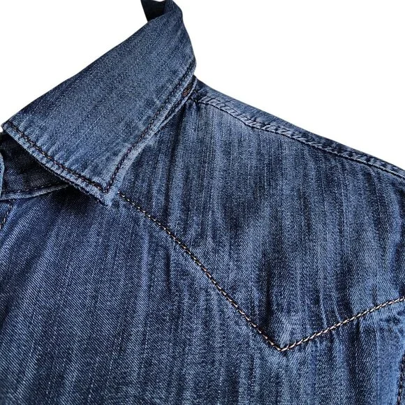 Diesel Western Distressed Chambray Snap Front Cotton Thin Soft Denim Shirt Sz S - Picture 6 of 11